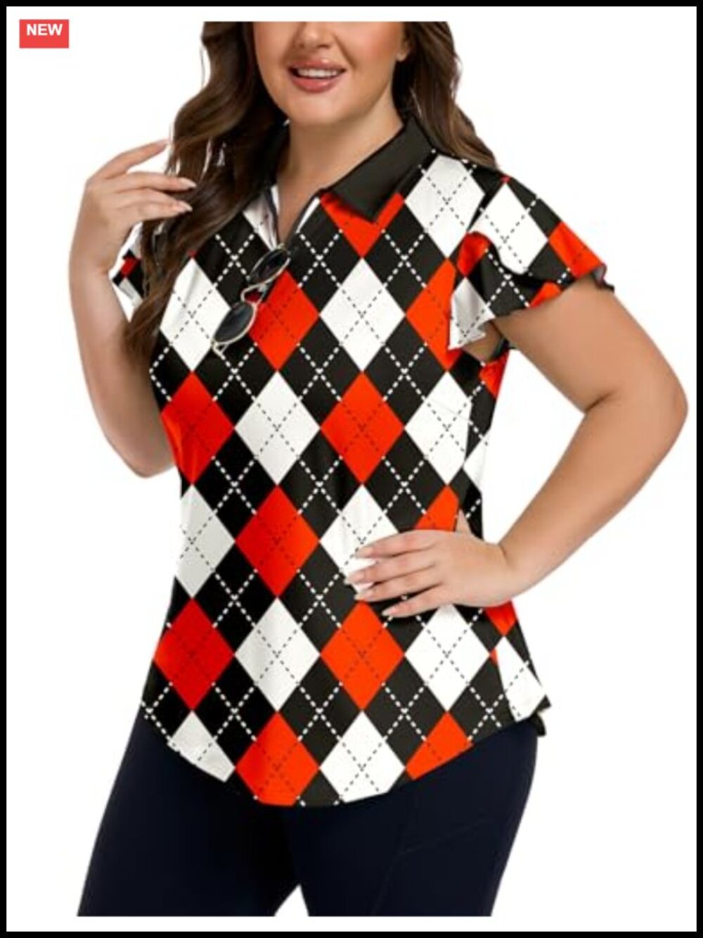 Plus Size Ruffle Polo Golf Shirt Half Zip UPF 50 Athletic Workout
